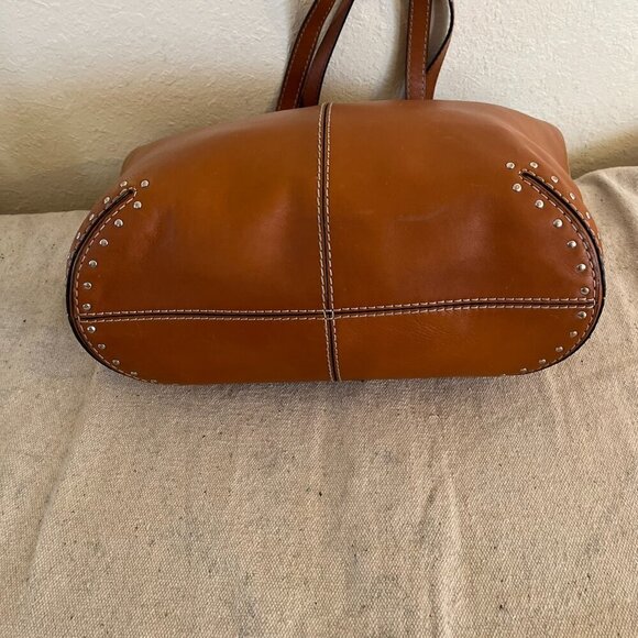 Michael Kors Large Double Handles Studded Brown Leather Astor Travel Tote - Picture 9 of 16